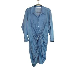Veronica Beard Sierra Ruched Mini Dress Long Sleeves Pearl Snap Size 10 Western
